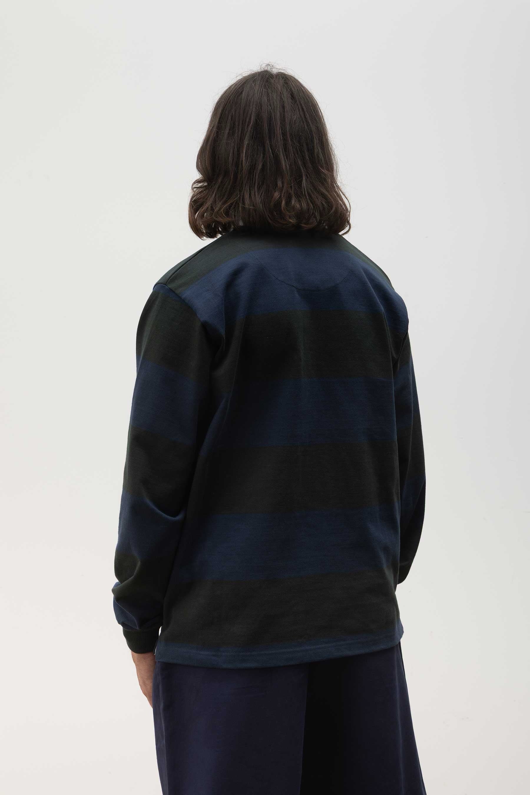 OPENSIDER  CLASSIC RUGBY BLUE/GREEN WIDE STRIPE