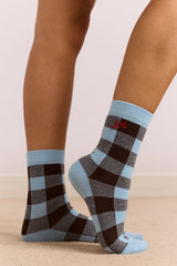 DAMSON MADDER  GINGHAM SOCK PALE BLUE AND CHOC