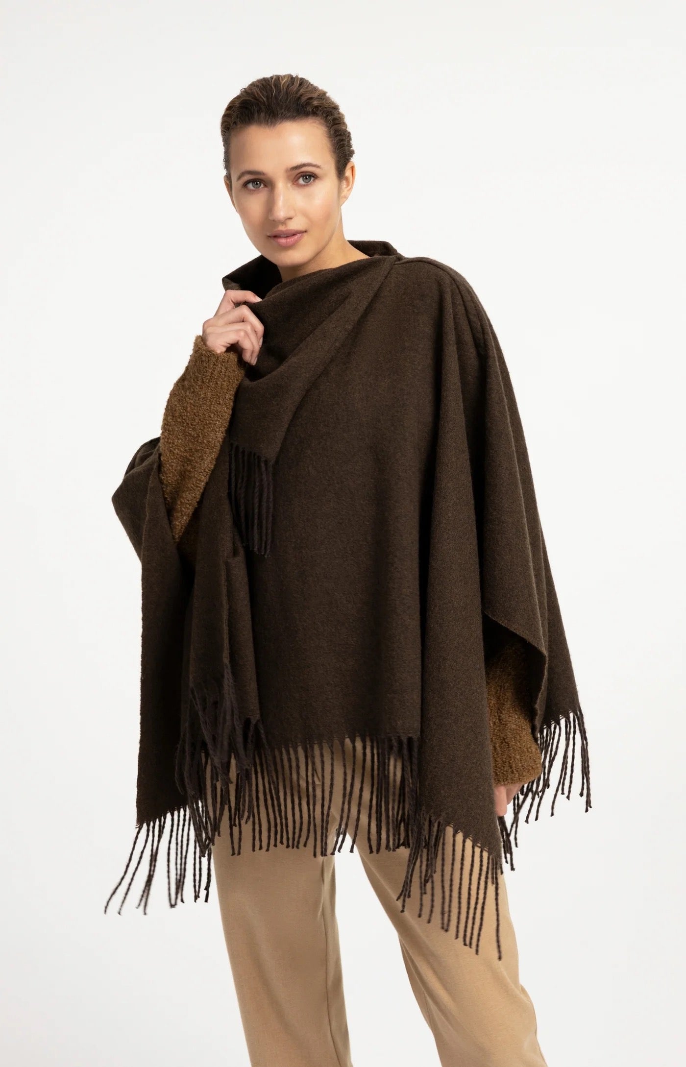 YAYA PONCHO SLATE BLACK BROWN