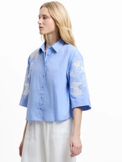 FRENCH CONNECTION  CAMBRIA EMBROID AZURE BLU/ LIN WHITE