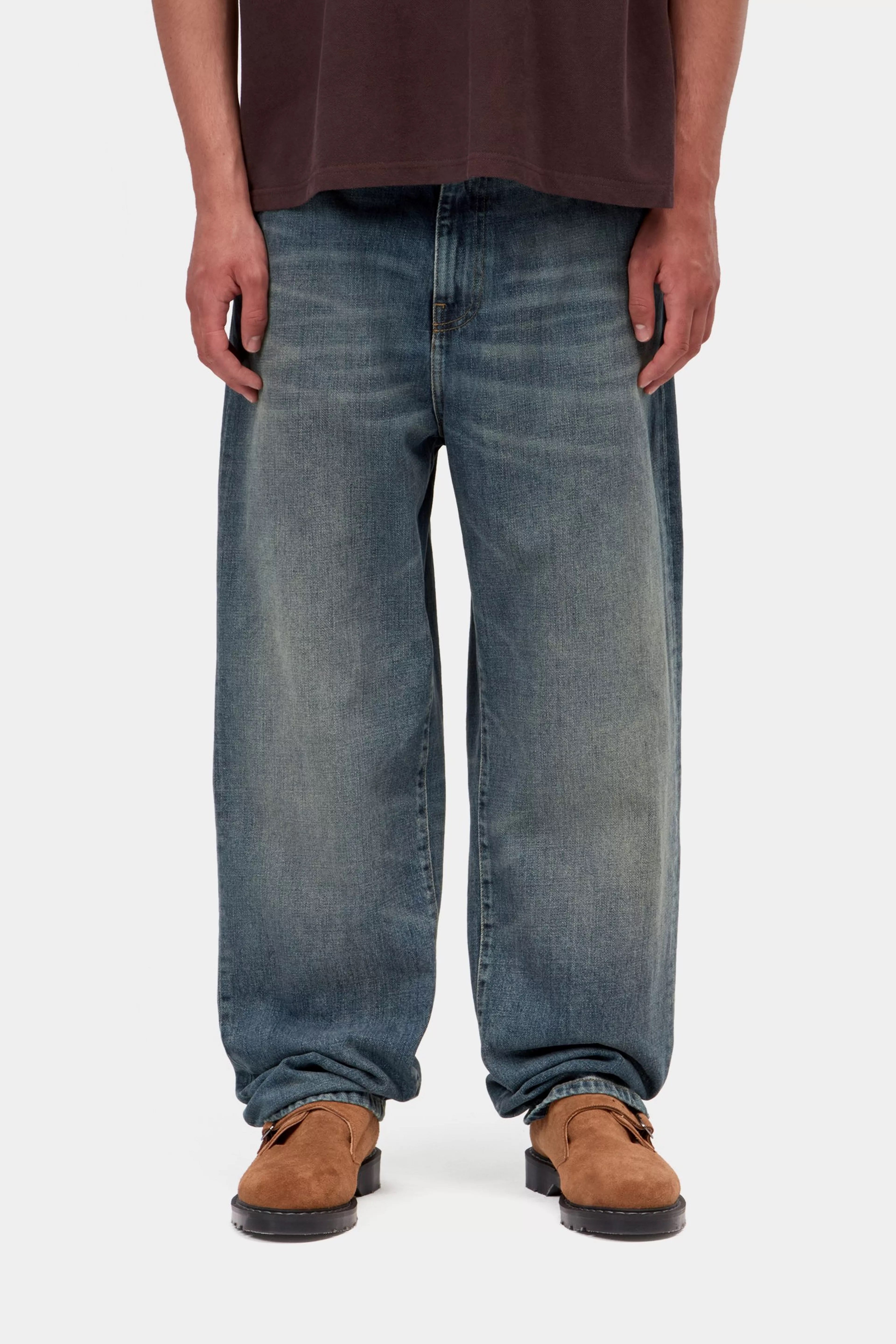CARHARTT WIP  AARON PANT BLUE WORN USED WASH