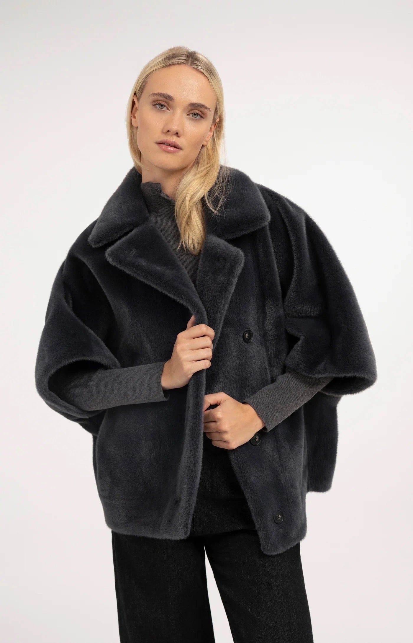 YAYA REVERSIBLE  FAUX FUR DARK ANTHRACITE