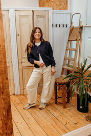 FRENCH CONNECTION  ALIA BOMBER NAVY-LINEN WHITE