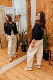 FRENCH CONNECTION  ALIA BOMBER NAVY-LINEN WHITE