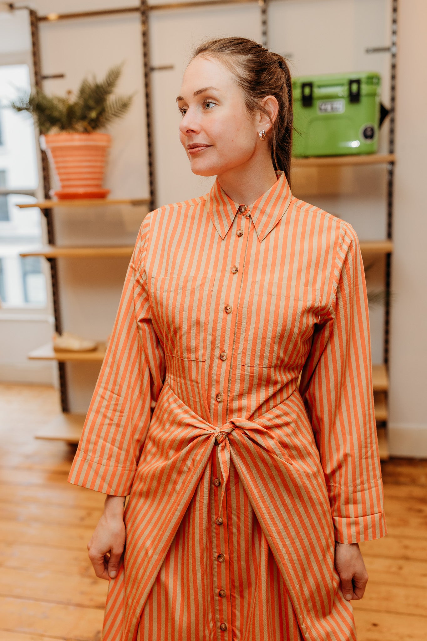 VIVERE LINA TIE FRONT ORANGE SAND DRESS
