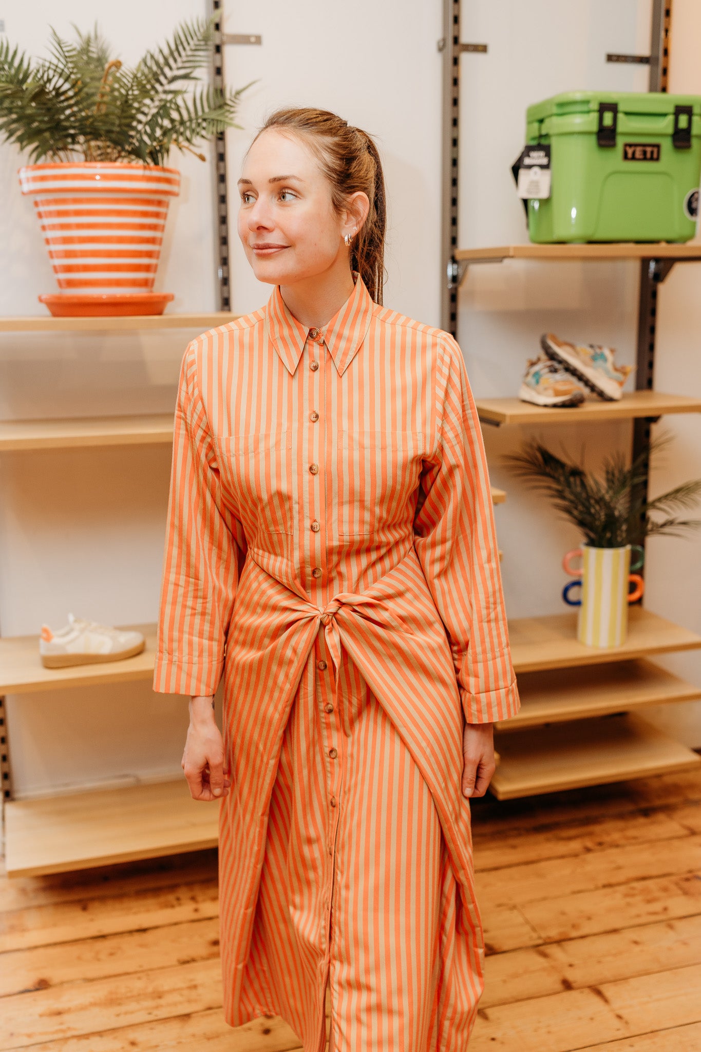 VIVERE LINA TIE FRONT ORANGE SAND DRESS