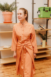 VIVERE LINA TIE FRONT ORANGE SAND DRESS