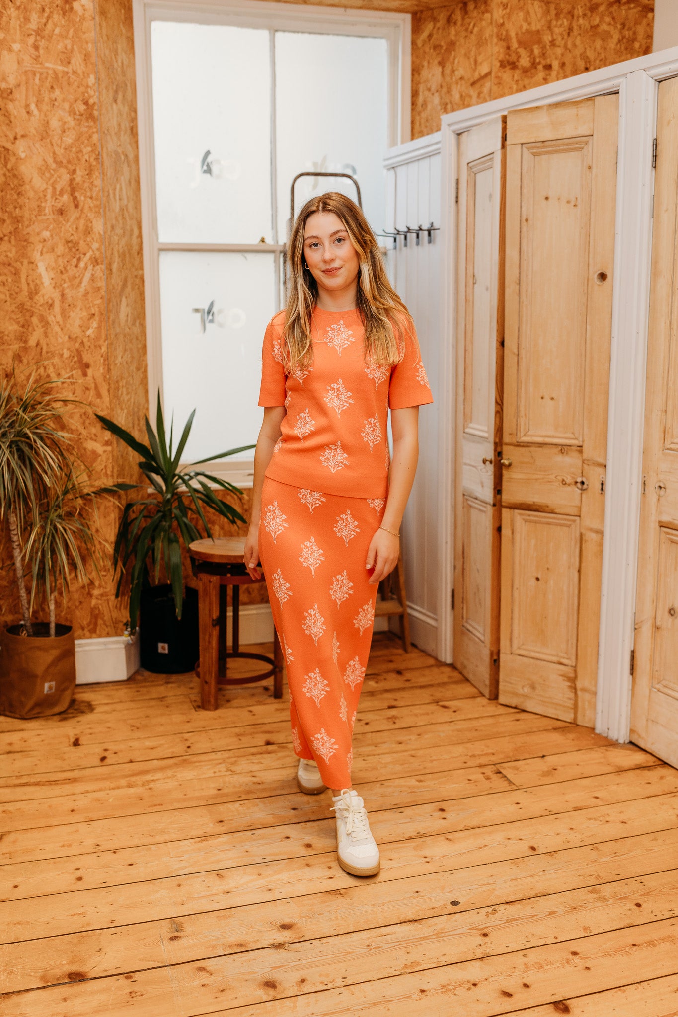 FRENCH CONNECTION IMELDA DITSY MIDI PARADISE ORANGE