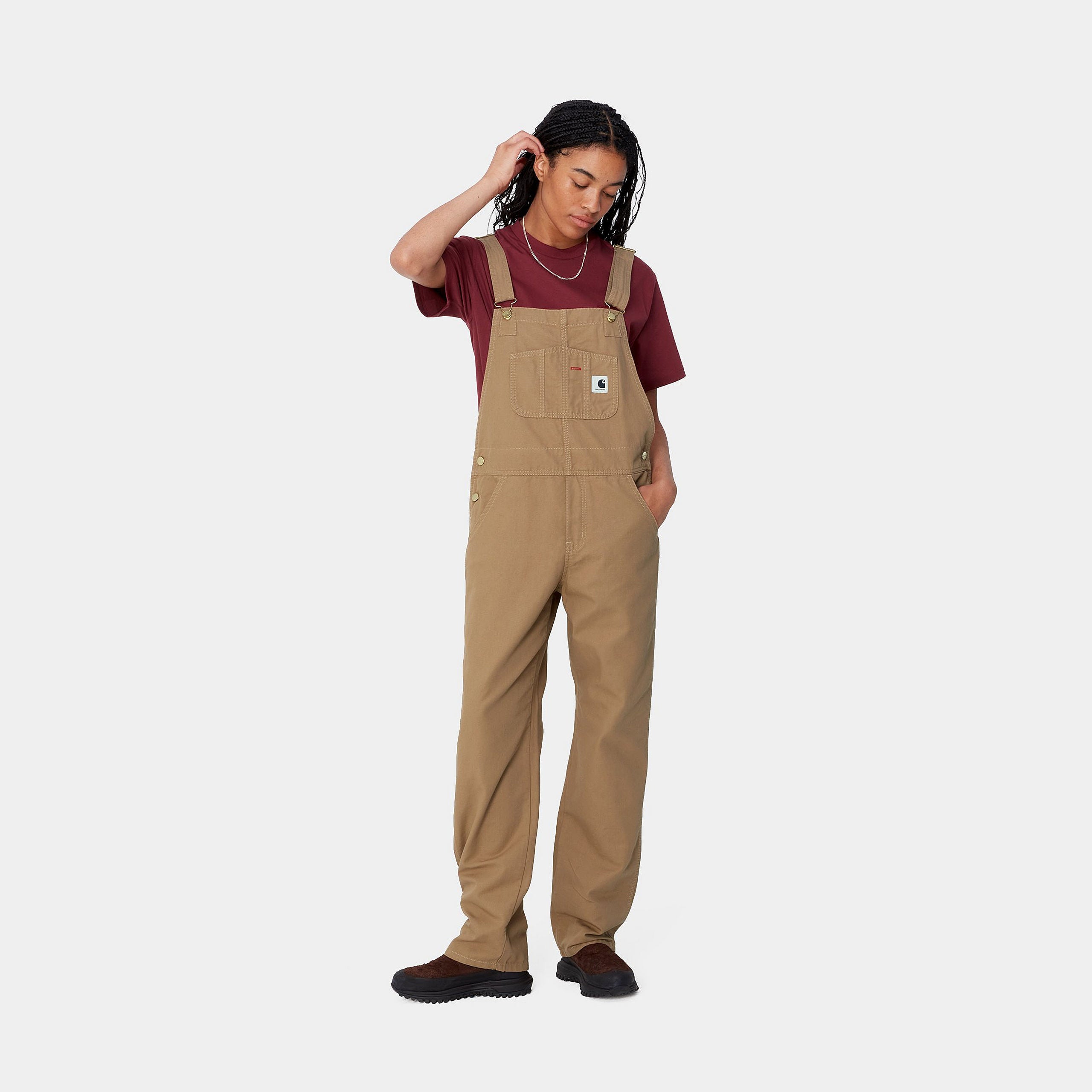 CARHARTT WIP BIB OVERALL PEANUT RINSED